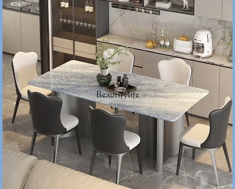 

Italian Mild Luxury Marble Dining Table Home Blue Crystal High-End Modern Simple Rectangular