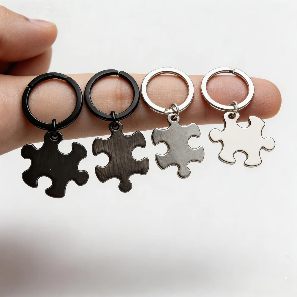 

Customize with Your Design Stainless Steel Puzzle Couple Keychain Necklace Puzzle Pendant Engraving Logo Customizable