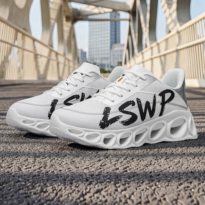Herren-Laufschuhe, Tennisschuhe, koreanischer Stil, trendige Herren-Sportschuhe mit dicker Sohle und hohlem Design, atmungsaktives Mesh-Material, abriebfest, stoßdämpfend, für den täglichen Gebrauch, lässige Laufschuhe für Herren. – Detail 13