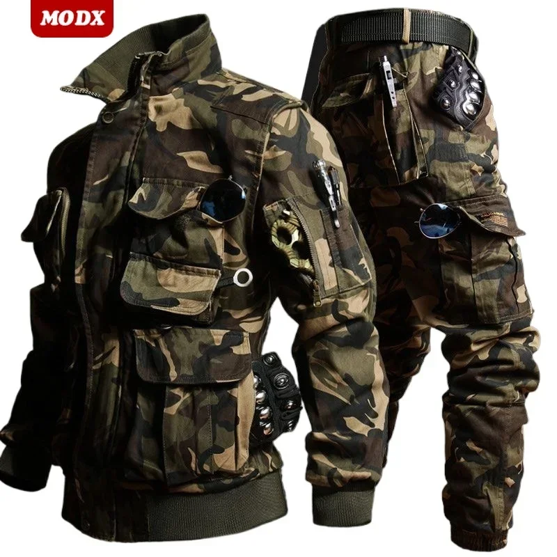 Conjunto de roupas de trabalho masculinas de algodão tático engrossar quente proteção do trabalho terno resistente a riscos casaco + calças 2 peças