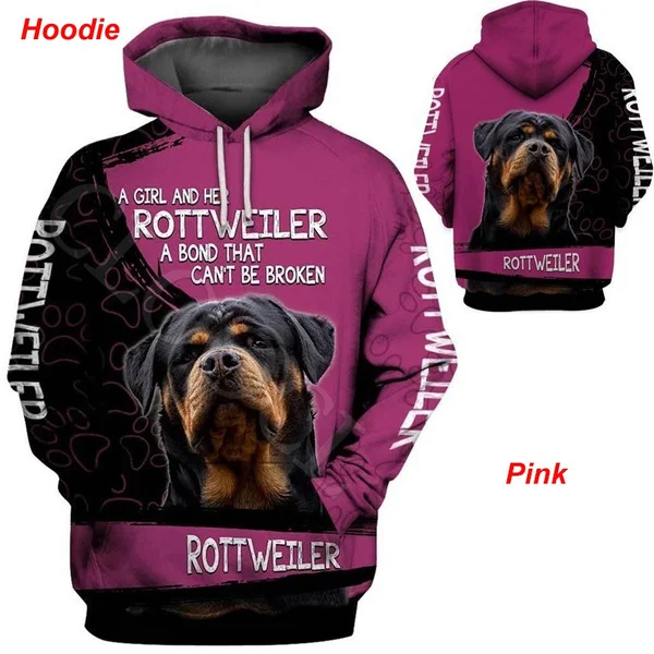 Men Women Cool Hooded Jacket Fashion Rottweiler Pitbull Dog 3D Printed Hoodie