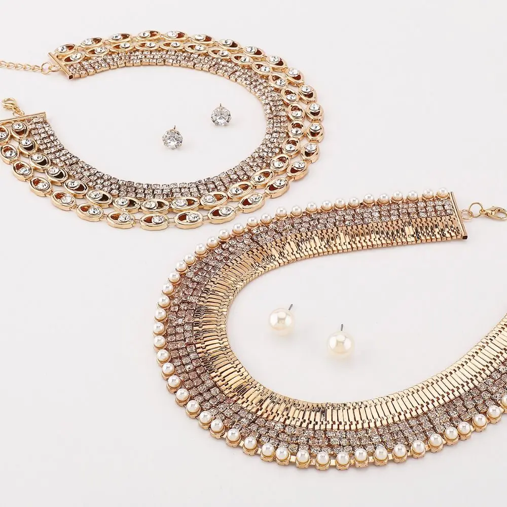 

Rhinestone Necklace Earring Set Exquisite Exaggeration Multi-layer Jewelry Set Temperament Advanced Sense Clavicle Chain Banquet