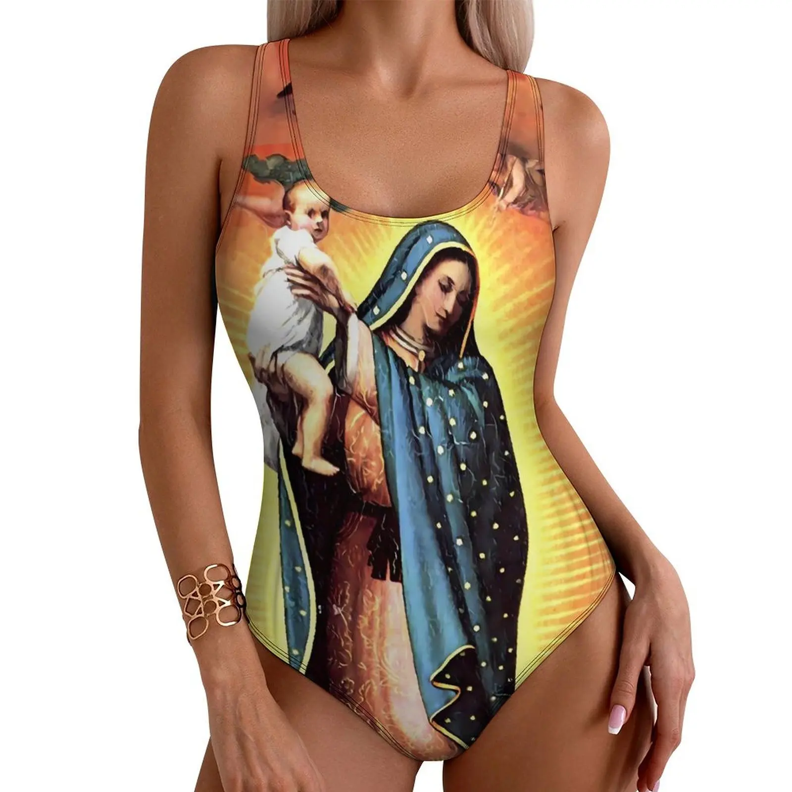 Virgin Mary Swimsuit Our Lady Of Guadalupe One-Piece Swimwear Push Up Fantasy Bathing Suits Sexy Beach Design Beach Outfits