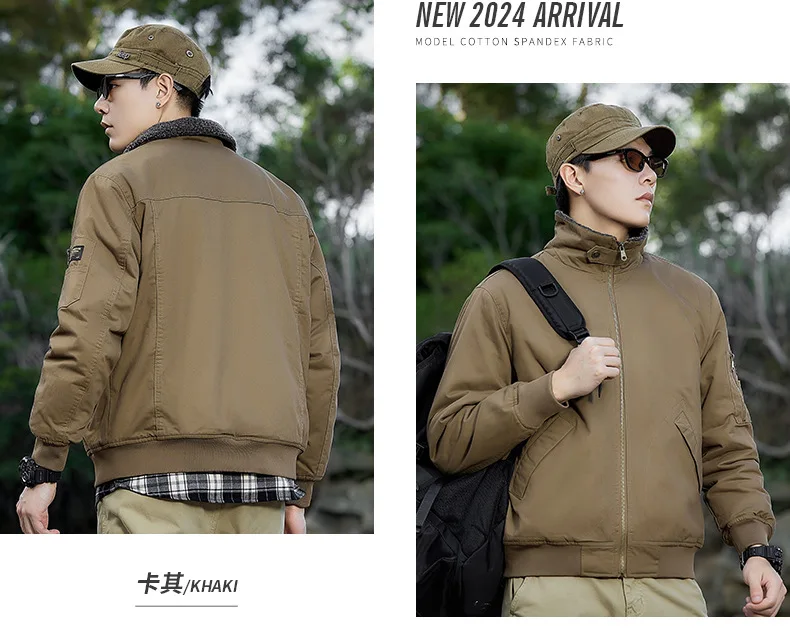 Autumn Winter Fleece Washed Jacket Men's Thick Warm Casual Outerwear