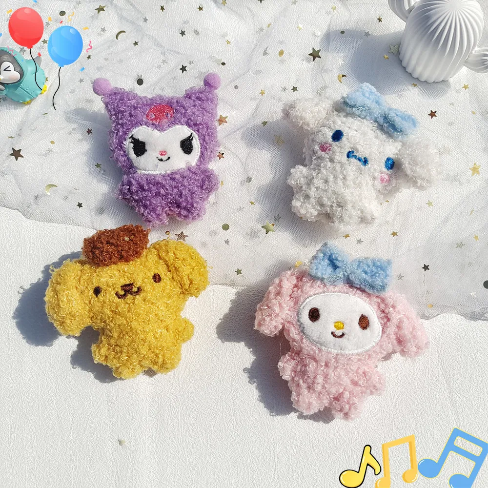 Hello Kitty Sanrio Cartoon Plush Doll Brooch Curly Cinnamoroll My Melody Kuromi Decorative Badge Gifts Manufacturer Wholesale