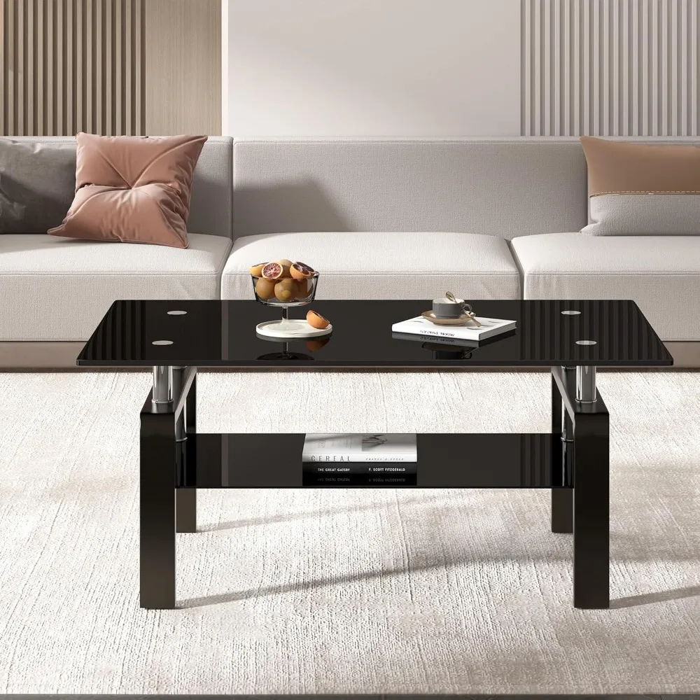Coffee Table Set of 3, Modern Black Living Room Tables, Coffee and End Tables, 3pcs Coffee Table Set for Living Room