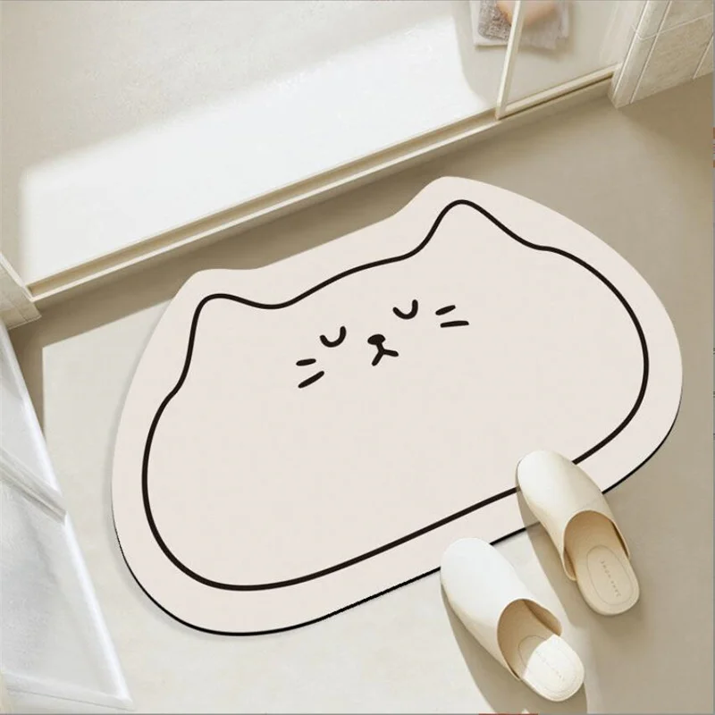 Cartoon Cat Head Multi-Color Thick Soft Diatomaceous Earth Bathroom Absorbent Floor Mat Quick Drying Entrance Foot Pad Anti Slip