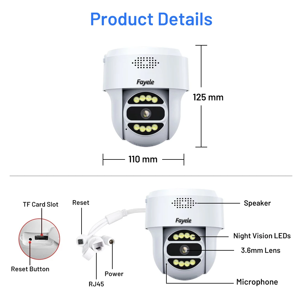 Mini caméra de surveillance PTZ IP WiFi 4MP (pan/tilt), dispositif de sécurité domestique sans fil, avec n\'aime x4, audio bidirectionnel et vidéo