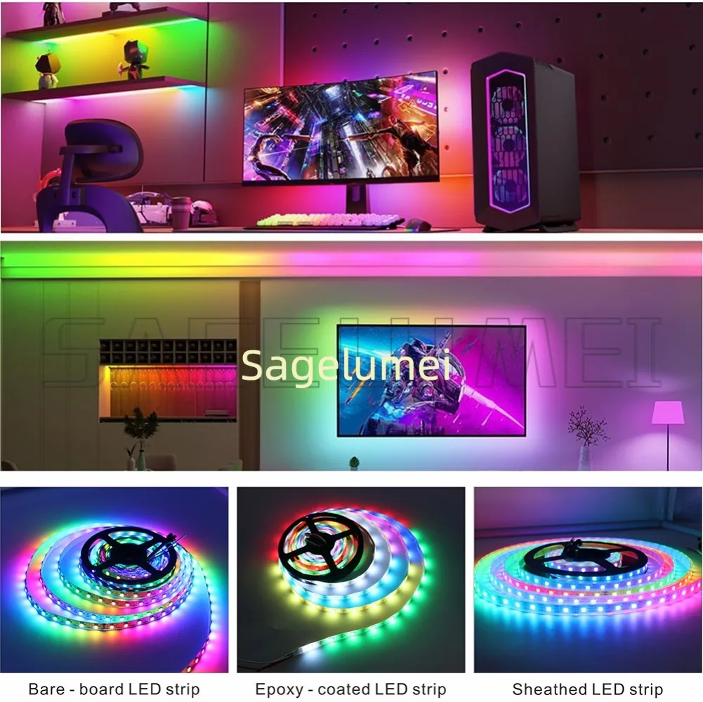 1 متر-5 متر WS2812B 30/60/144 بكسل/led/م شريط بكسل Led ذكي ، أسود/أبيض PCB WS2812B/M IP30/IP65/IP67 DC5V RGB LED أضواء الشريط