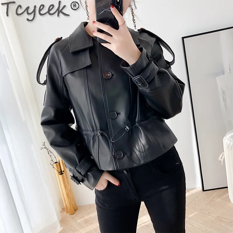 Tcyeek Real Leather Jacket Women Spring Autumn Clothes Short Style Sheepskin Coats Women's Leather Jackets Black Jaqueta Couro