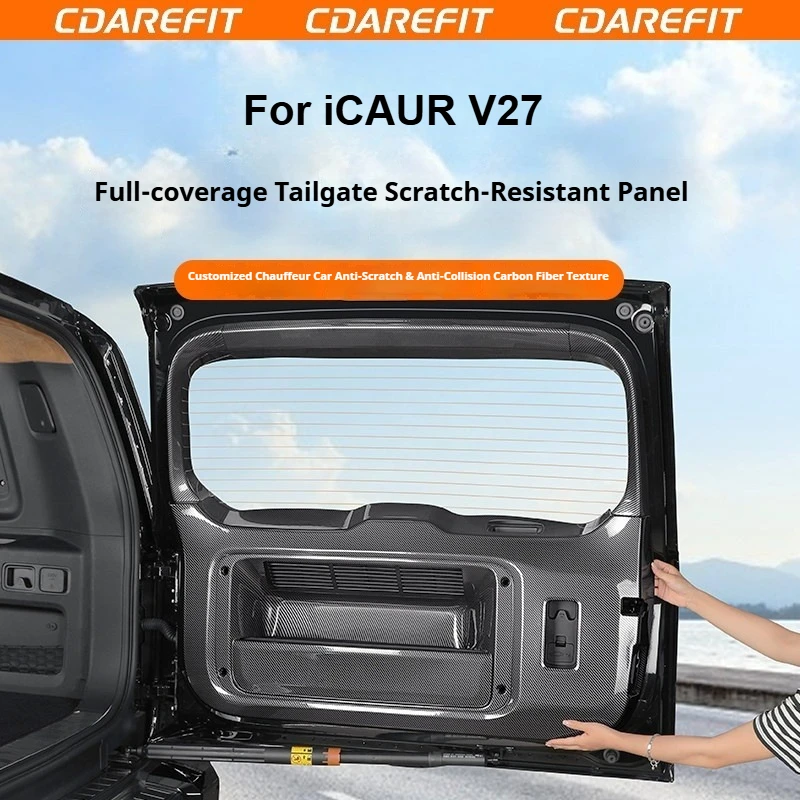 For Chery ICAUR V27 Full Coverage Car Tailgate Scratch Resistant Panel Carbon Fiber Pattern Trunk Anti Kick Protection Accessory