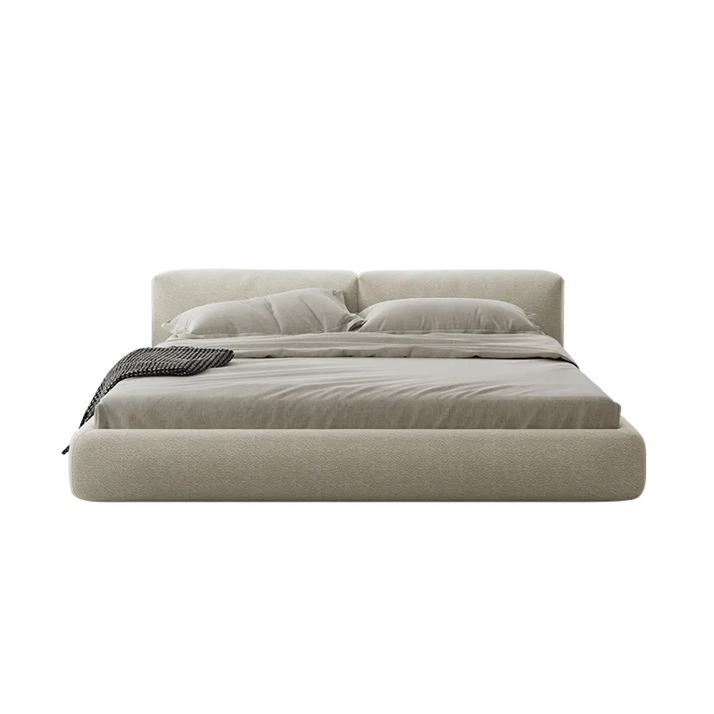 

Italian wabi-sabi minimalist tatami bed cream wind tofu block matte cloth bed master bedroom