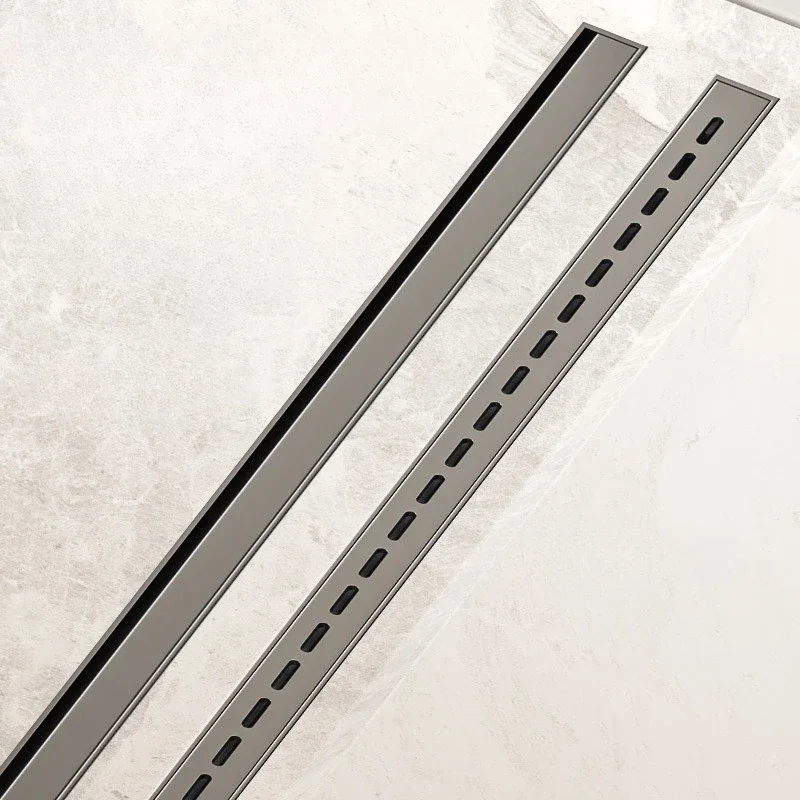 Gun Grey 304 Stainless Steel Linear Shower Drain - Ultra-Thin Narrow Design Odor-Proof Invisible Drainage for Bathroom