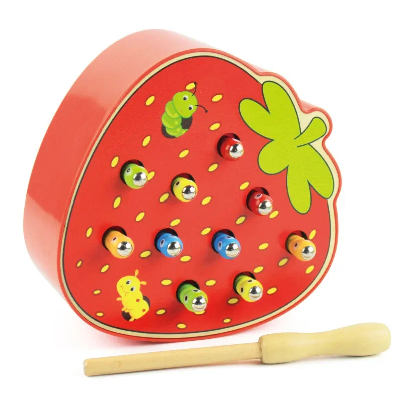 Puzzle 3D Giocattoli in legno per bambini Giocattoli educativi per la prima infanzia Cattura verme Gioco Colore Cognitivo Fragola Capacità di presa divertente