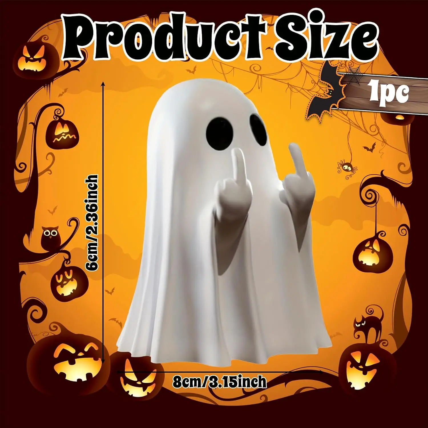 Halloween Ghost Figurine Middle Finger Tabletop Decoration | Spooky & Cute Ghost Statue for Home, Desk, Party Decor Funny