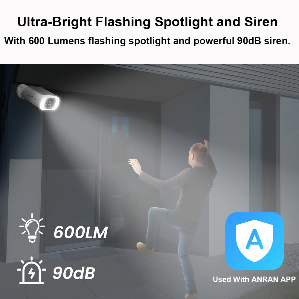 ANRAN Outdoor Solar Security Camera with Battery 3MP 2.4G WIFI Camera Battery Cloud Storage Color Night Vision Can't Add NVR image 6