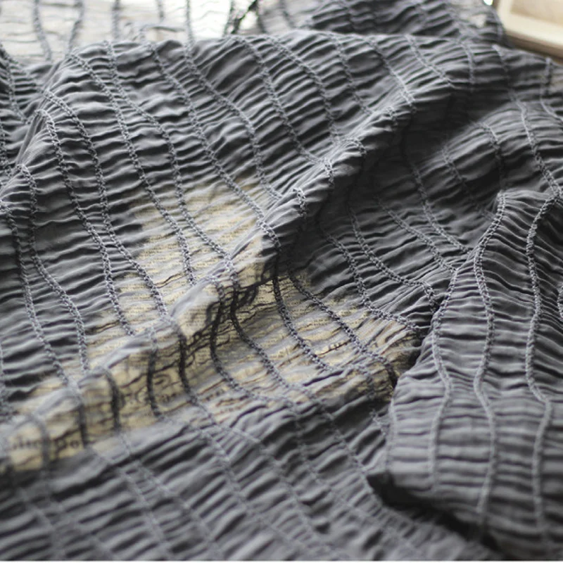 

Wavy Wrinkled Chiffon Embroidered Striped Fabric Elastic Wrinkled Fabric women's Blouse Dress Fabric Manual Sewing Accessories