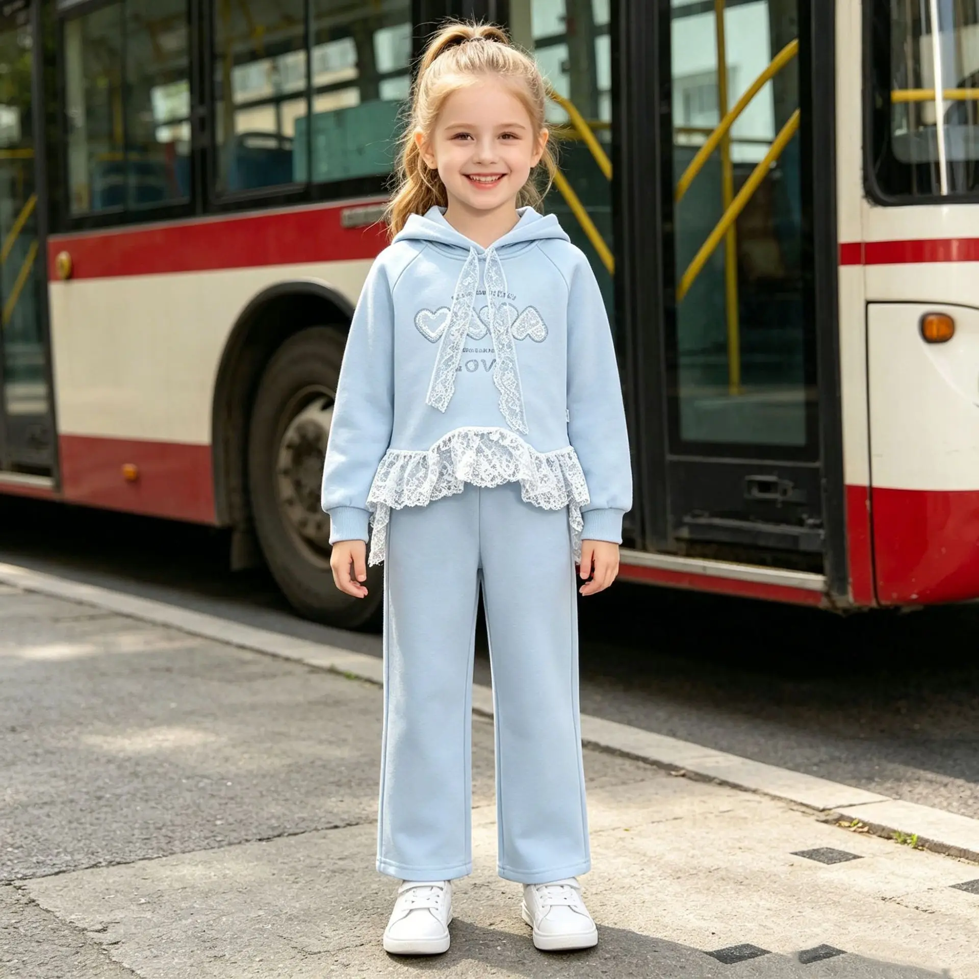 Autumn and Winter Girls Long Sleeve Set Lace Love Letter Hot Diamond Hooded Top Pants Two Piece Set 2026 New 3