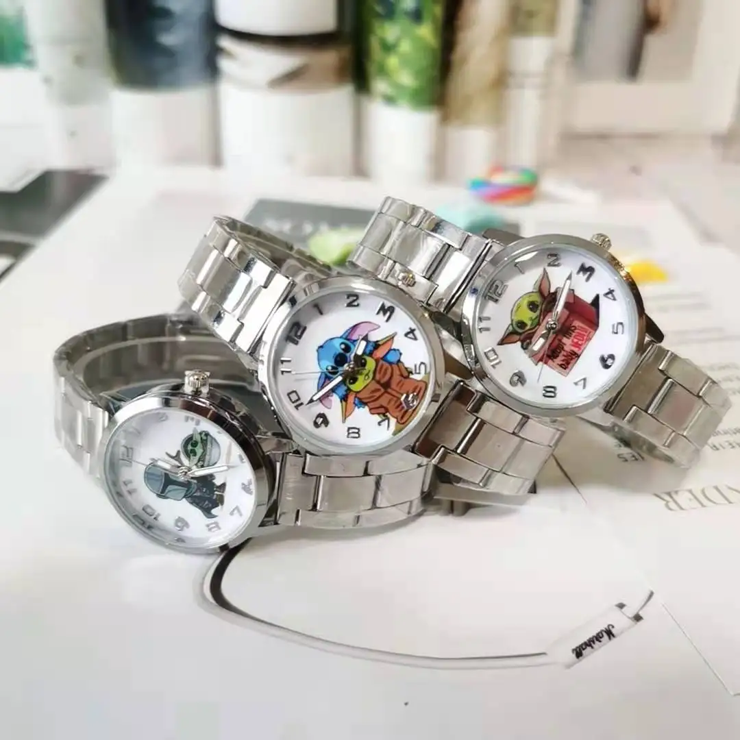 New Disney Children's Watch Anime Character Yoda Baby student Girls Boys Steel Band Cartoon Waterproof Quartz Watch