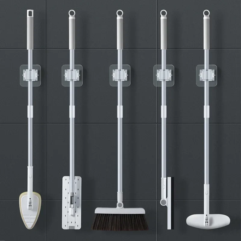 4PCS Wall Mounted Mop Organizer Holder Wall-Mounted Waterproof Mop Storage Rack Traceless Broom Hanger Hooks Household Tools