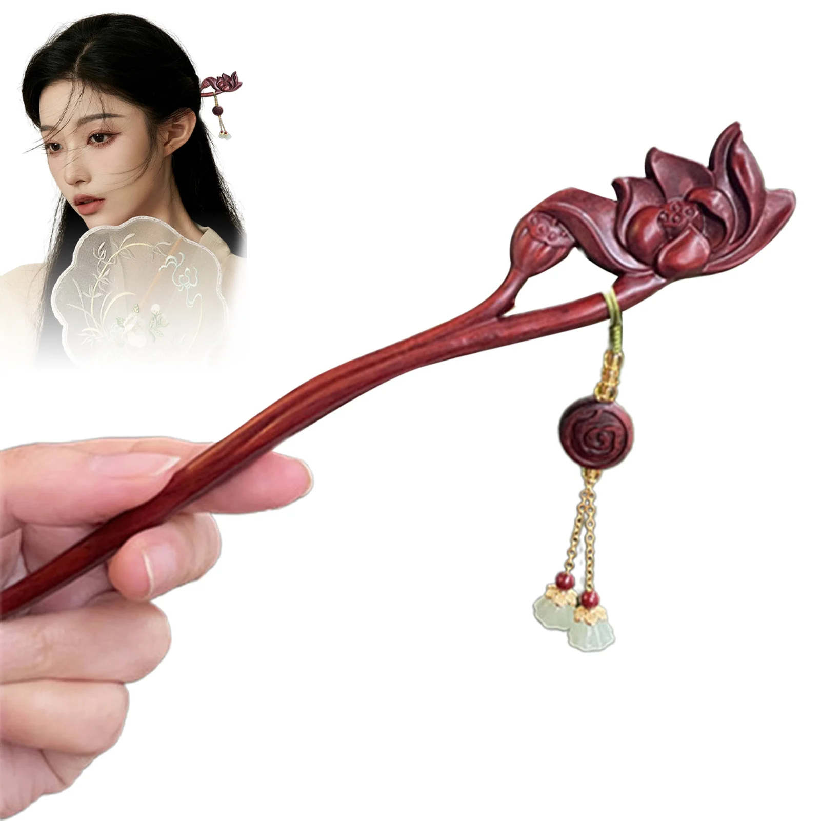 Vintage Wooden Hair Stick Chopstick Chinese Style Flower Hairpin With Tassel Classical Elegant Lady Hair Clip Hair Accessories