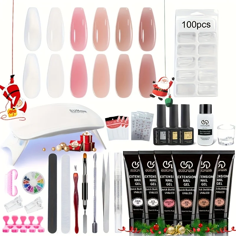 Poly Nail Gel Kit 6 Colors Clear Nude Brown Nail Extension Gel Set Builder Hybrid Jelly Gel with Nail Lamp Poly Extension Gel