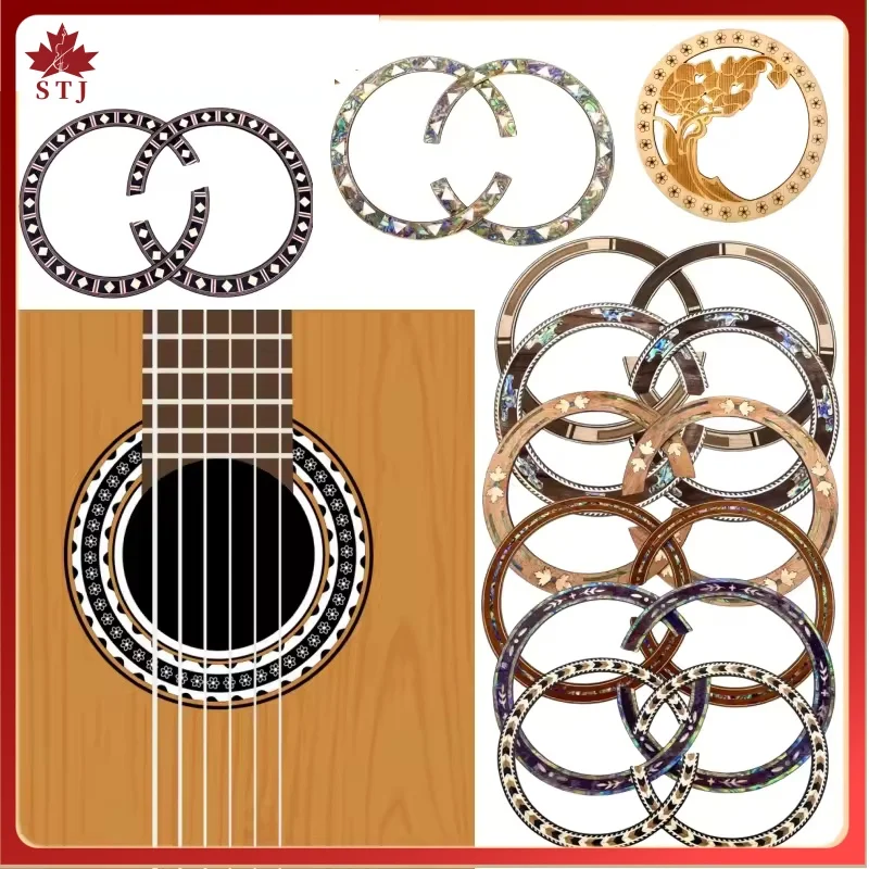 5Pcs Wood Abalone Shell Guitar Rosette, Acoustic Guitar Sound Hole Inlay Ring, DIY Decoration Parts For Guitar Making Repair