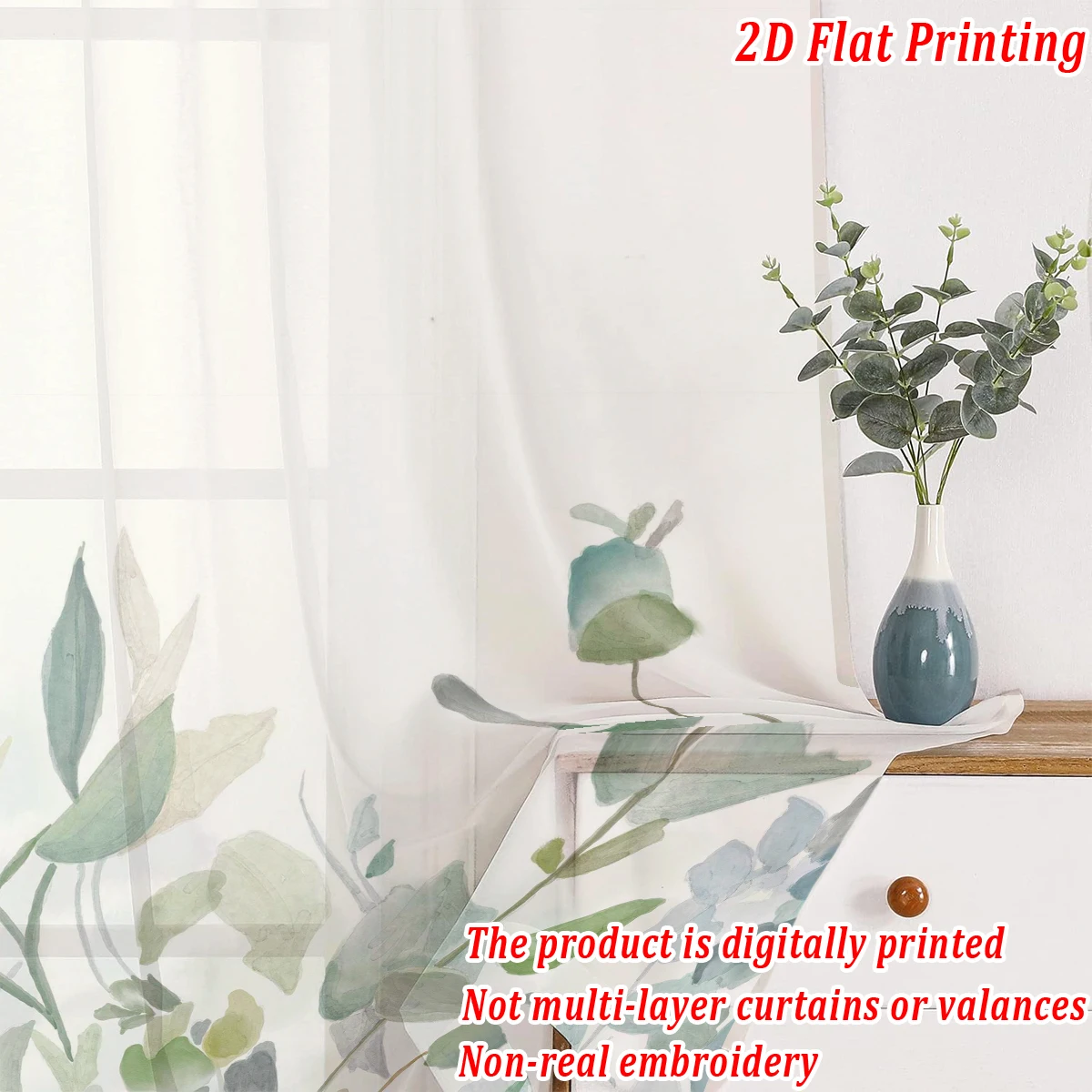 Francuska akwarela z motywem liści, płaski nadruk, przezroczysta zasłona, lekka tkanina, do salonu, sypialni, dekoracji drzwi i okien w domu.