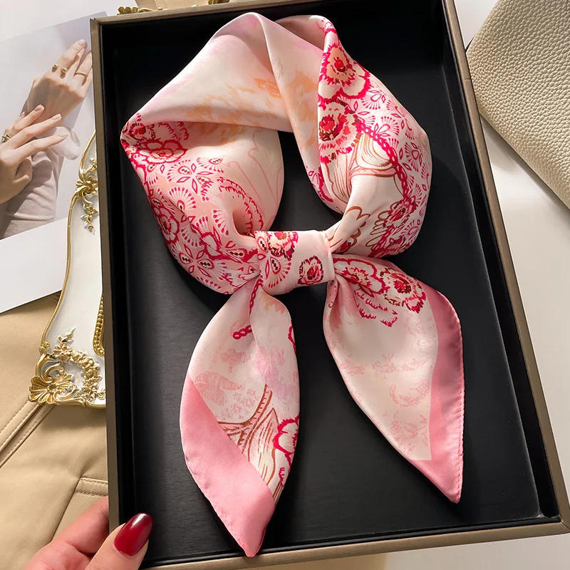 Luxury 70cm Silk Square Scarf Women Satin Bandana Print Scarves Head Band Fashion Lady Hair Shawl Wrap Female Neckerchief Hijab