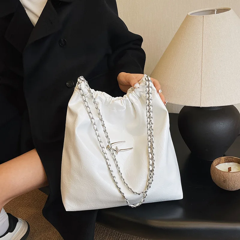 

2025 Textured Chain Convertible Tote Bag - Women's Shoulder/Crossbody Spacious Niche Bag for Work Travel