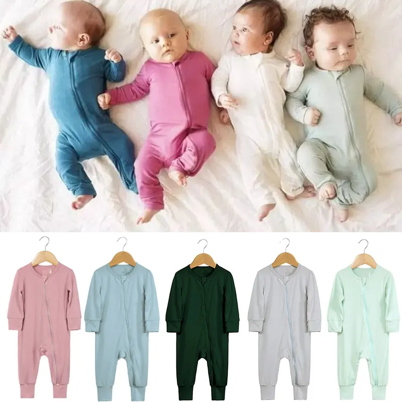 Baby Romper Bamboo Fiber Baby Boy Girl Clothes Newborn Zipper Footies Jumpsuit Solid Long-Sleeve Baby Clothing Pajamas 3 6 9 12M