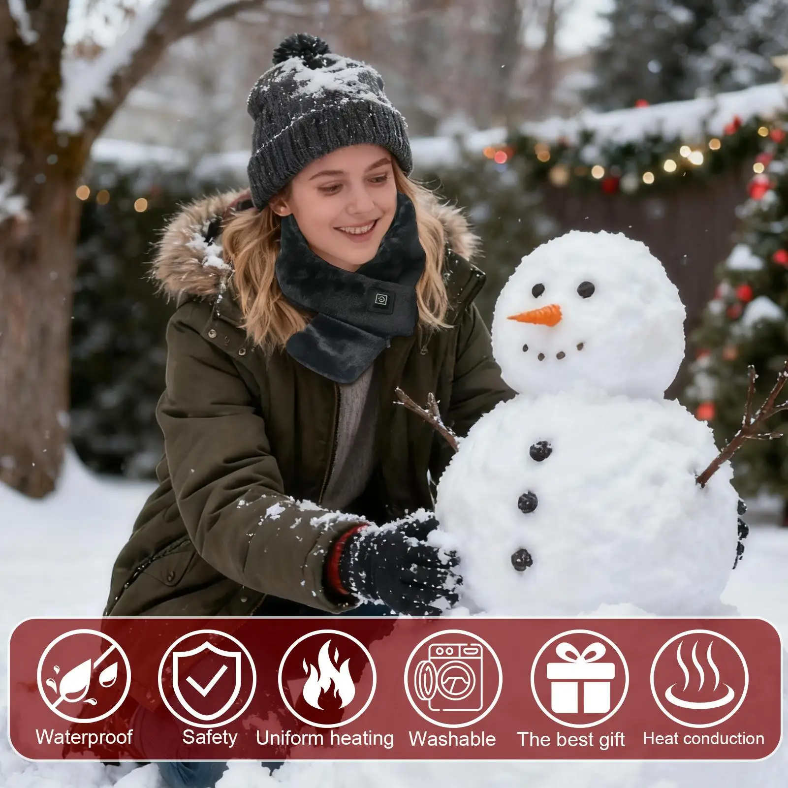 وشاح ساخن لتدفئة الرقبة مع 3 مستويات تسخين محمولة ناعمة لاسلكية لتدفئة السفر اليومي والتنقل في الطقس البارد في الهواء الطلق