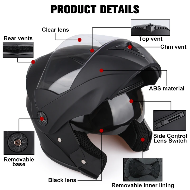 New Modular Motorcycle helmet full face racing with Double sun visor Women man flip up helmet Double lens DOT