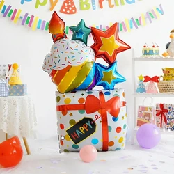 Large Birthday Cake Foil Balloons Cartoon Bear Cake Balloon Kids Toys Happy Birthday Party Decoration Supplies Photo Props INS