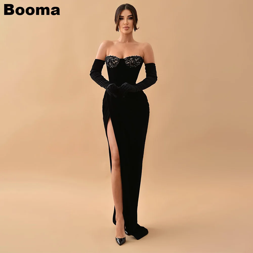 

Booma Black Velvet Mermaid Evening Dresses Sweetheart Special Occasion Dresses High Leg Slit Saudi Arabia Party Prom Gowns gala