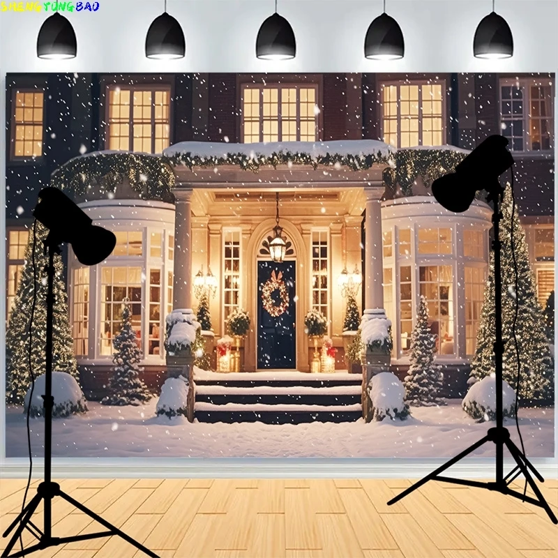 

Christmas Tree Gifts Wooden Photography Backdrop Living Room Snowflake Family Party New Year Holidays Studio Background XH-19
