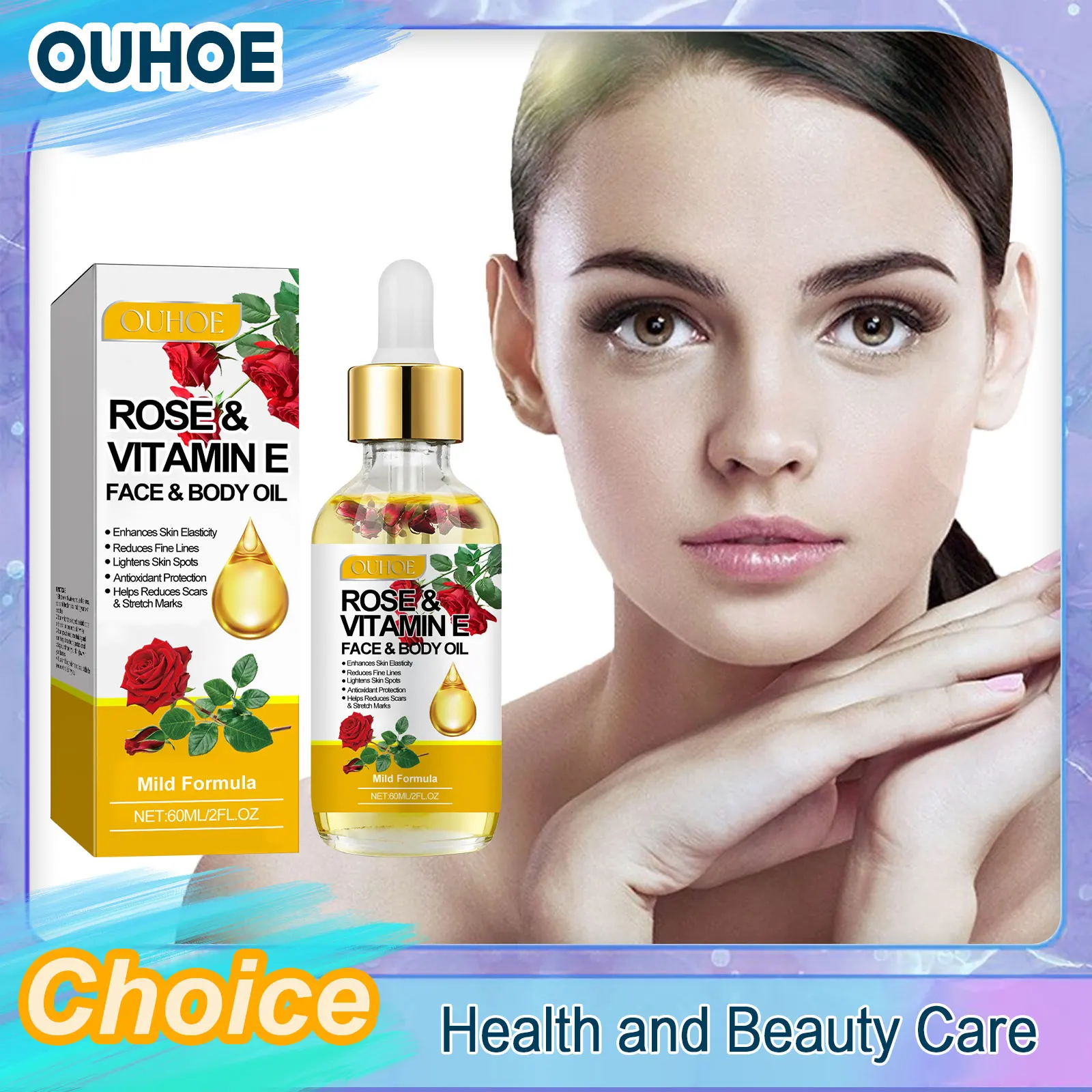 

OUHOE Rose Vitamin E Oil Anti Aging Wrinkle Lighten Dark Spots Freckle Shrink Pores Repair Brighten Hydrating Skin Care Essence