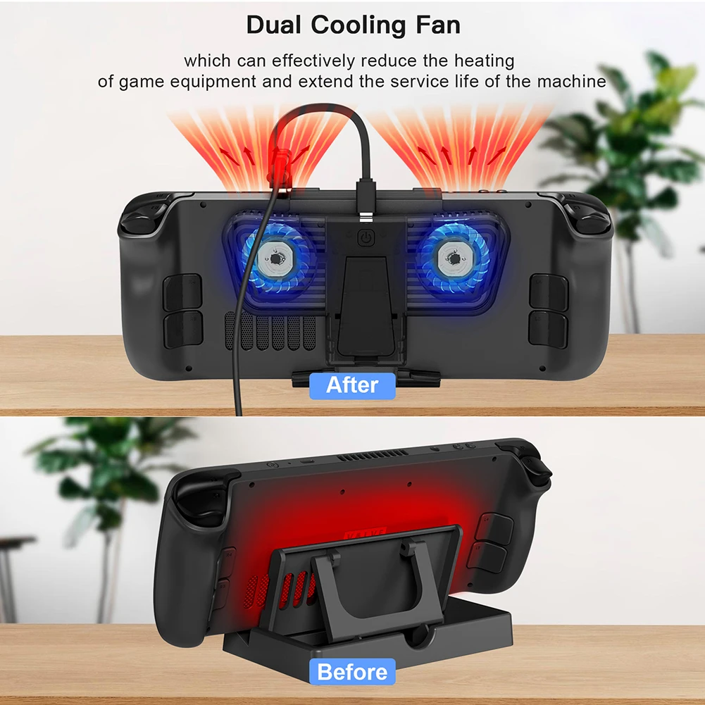 Cooling Fan with Stand Station Portable Cooling Fan with Stand Dual C-port Adapter for Steam Deck/Switch/OLED Game Accessories