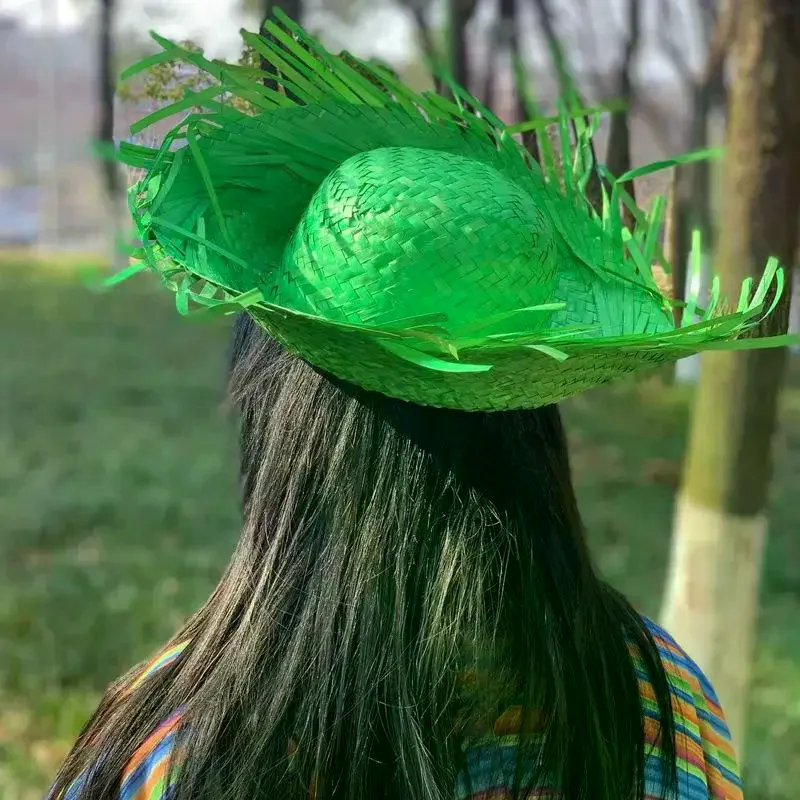 Trendy Beach Sunscreen Hat Unisex Frayed Brim Woven Straw Sun Hat Outdoor Travel Pool Party Colorful Straw Hats