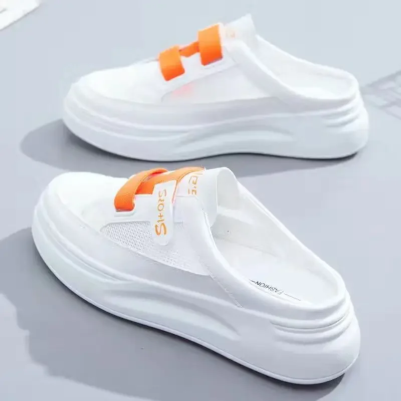 New Arrivals Mesh Shoes Fashion White Shoes Female Style Lat-soled Wild Flat-bottomed Summer Thin Section Baotou Half Slippers