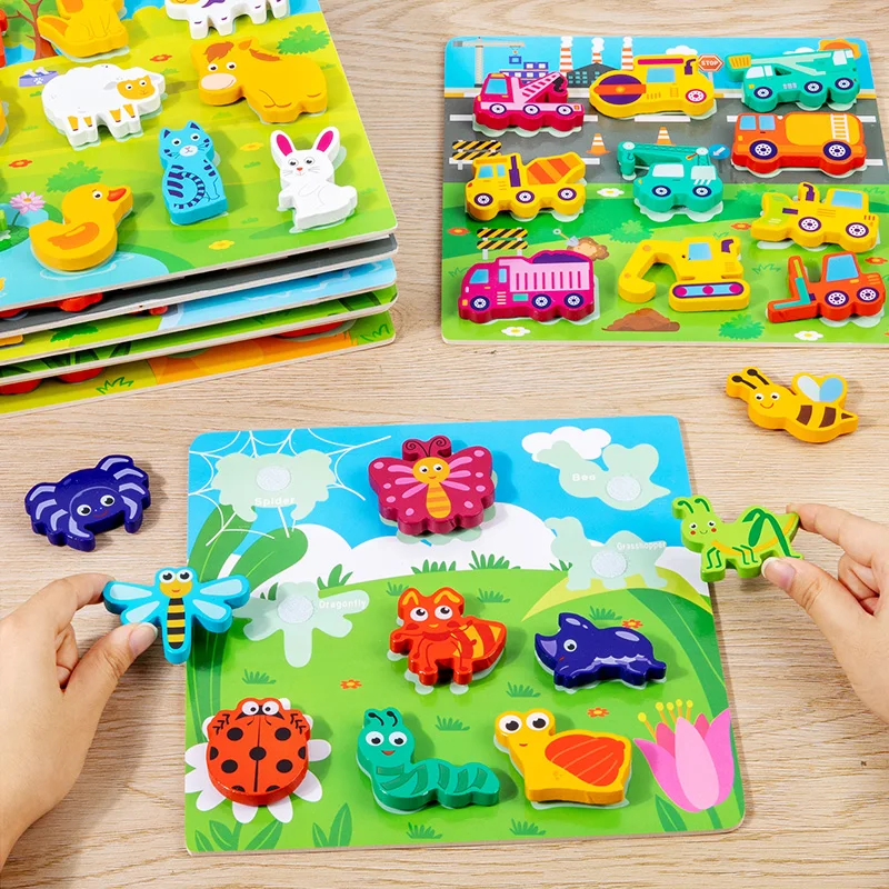 Montessori 3D Puzzle Stickers Animal Transportation Sea Animal Fruits Early Education Fun DIY Hand-on Paste Toys for Gifts