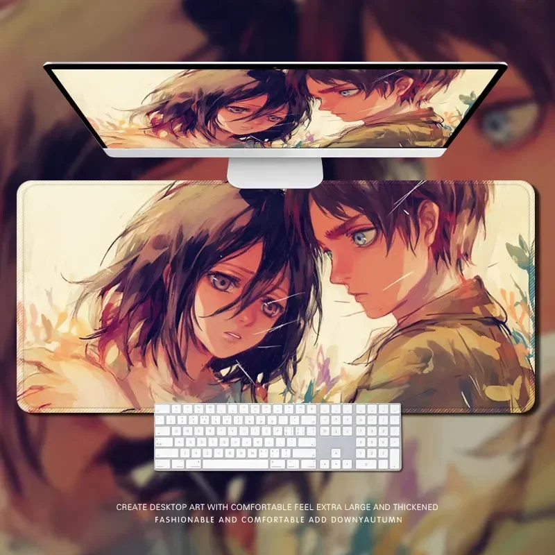 CIFBUY Attack on Titan Large Mouse Pad, Eren Mikasa Warm Art Keyboard Mat, Pretty Decor for Anime Manga Fans