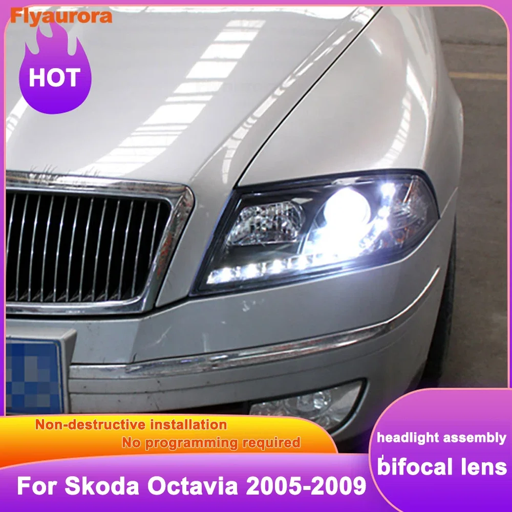 Headlight+Daytime running light for Skoda Octavia 2015-2017 Octavia LED Headlamp DRL Lens Double Beam H7 HID Xenon bi xenon lens