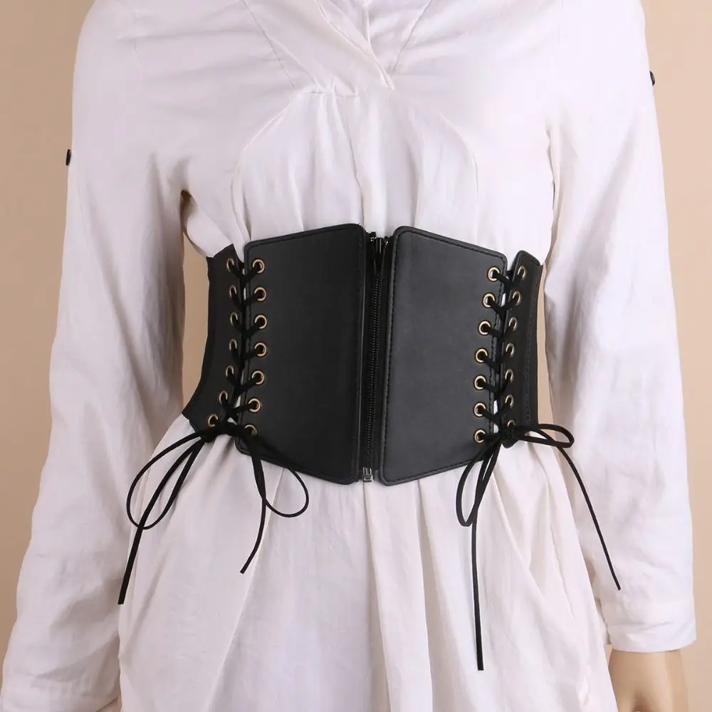 Slimming PU Leather Zipper Cummerbunds Dress Girdle Strap Female Waistband High Waist Wide Waist Belt Clothing Accessories