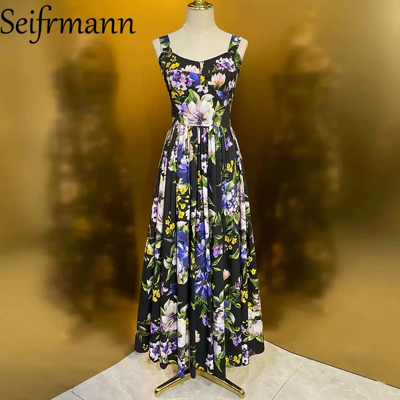 Seifrmann 2026 Sommer Damen Neues Modisches Trägerkleid aus Baumwolle mit Print und Taillenbund für den Strand