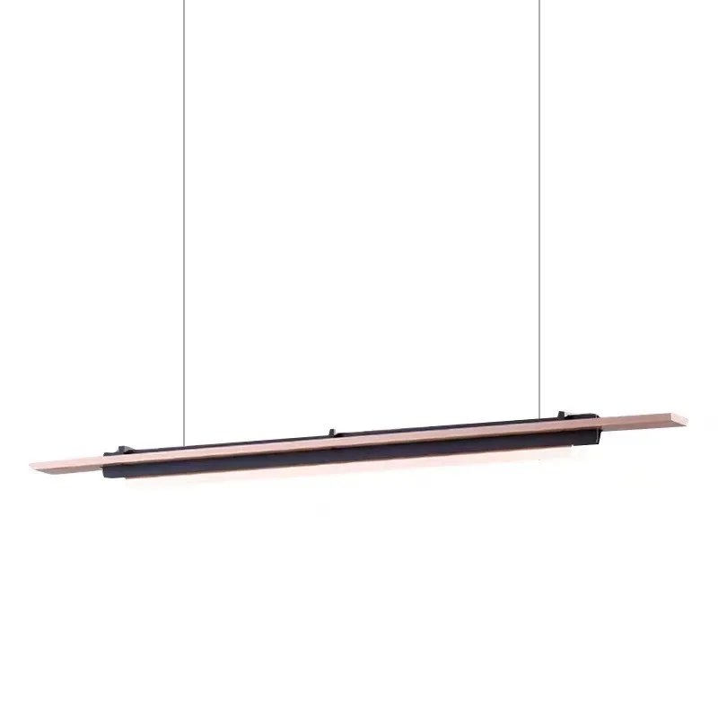 

Light luxury simple long restaurant bar chandelier minimalist wood art studio exhibition hall designer art word chandelier