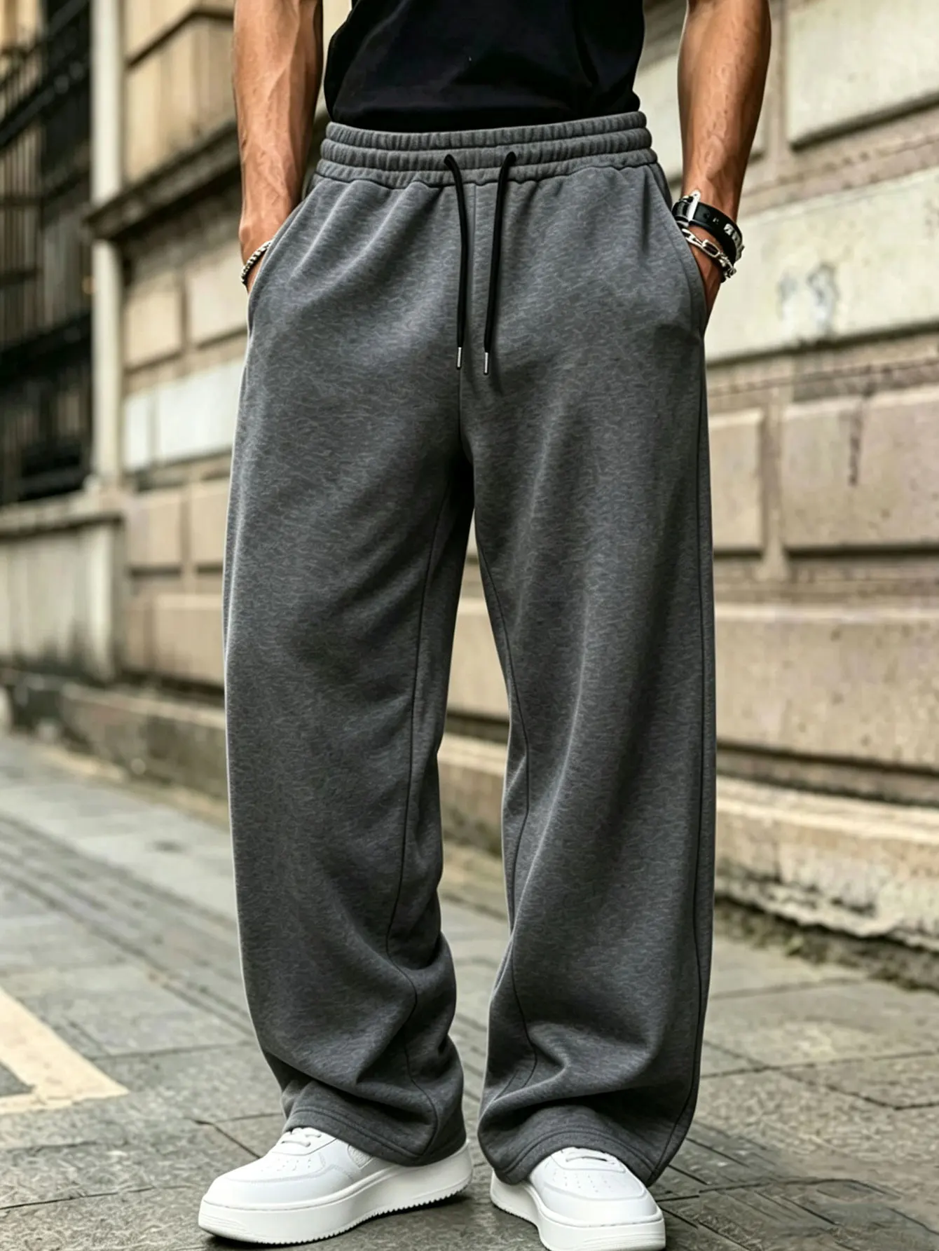 Herren-Jogginghose mit lockerem Schnitt, elastischem Bund, Kordelzug, lässigem Stil, Streetwear-Design, mit Taschen, bequeme Hose. – Detail 14