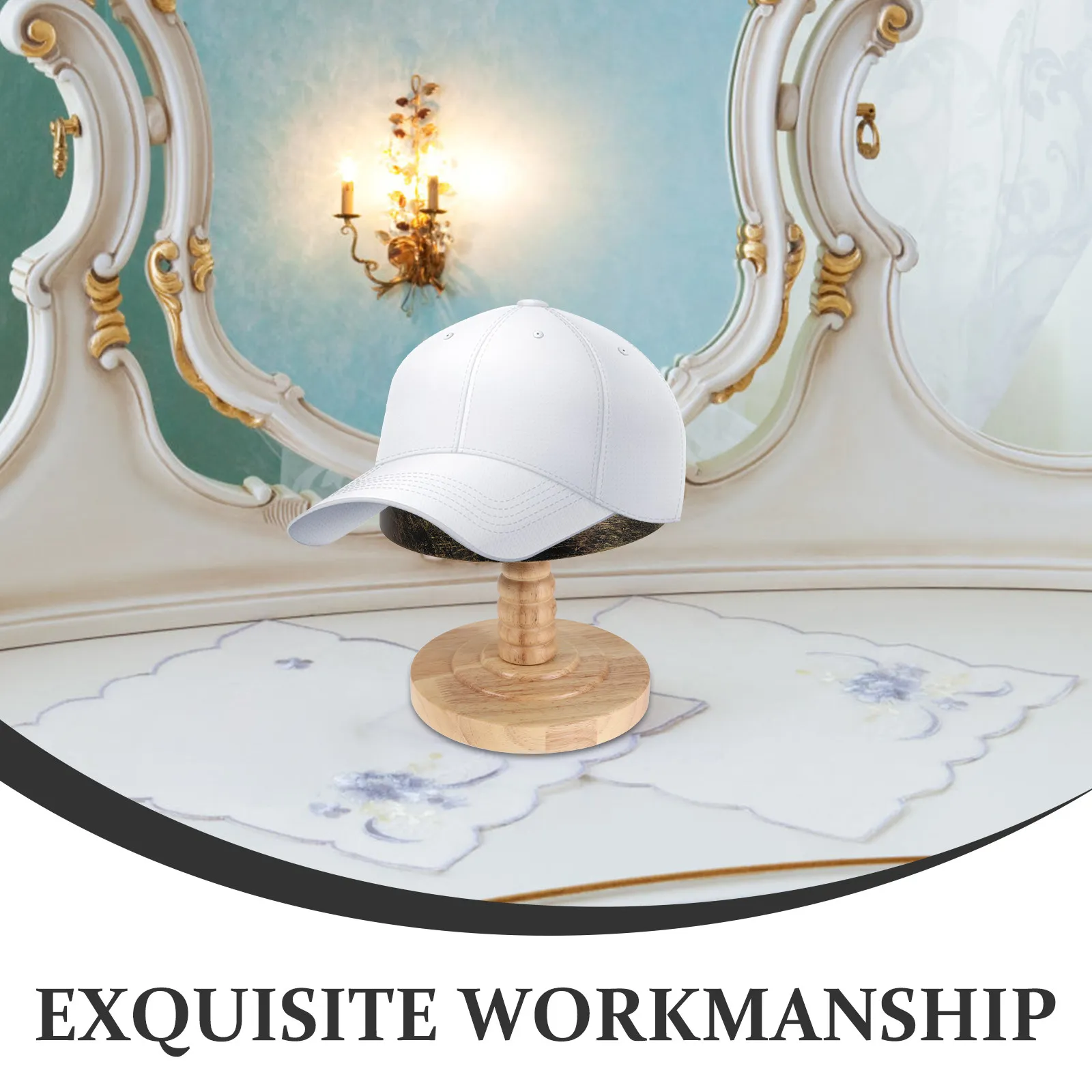 Wood Hat Display Stand Rustic Vintage Style Tabletop Hat Rack Holder for Baseball Caps Wigs Organizer Retail Home Display