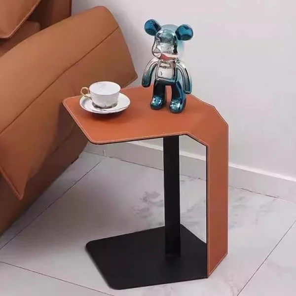 Orange saddle leather edge few modern light luxury high-end sofa side table designer special-shaped