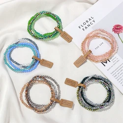 4Pcs Shining Crystal Bracelets For Women Men Colorful Series Crystal Beads Bracelet With Wish Tag For Best Friend Jewelry Gift